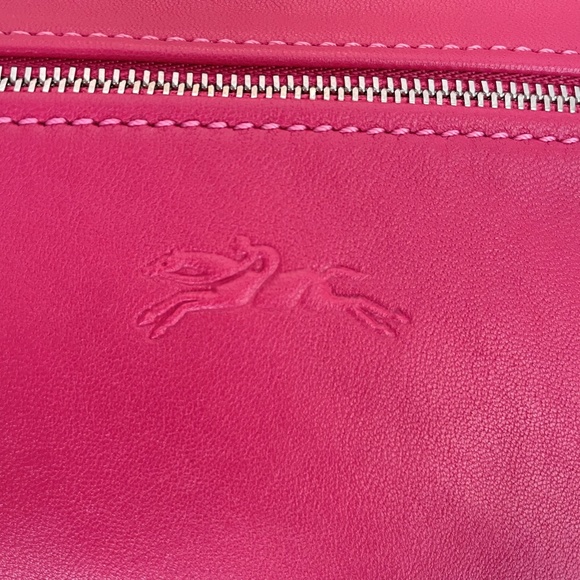 Longchamp Le Pliage Cuir Pouch Candy PINK lambskin leather Made in France - Picture 7 of 11